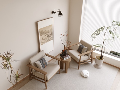 单椅餐椅休闲椅椅子组合皮质椅子现代休闲椅组合su模型