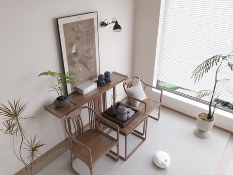 单椅餐椅休闲椅椅子组合皮质椅子现代休闲椅组合su模型