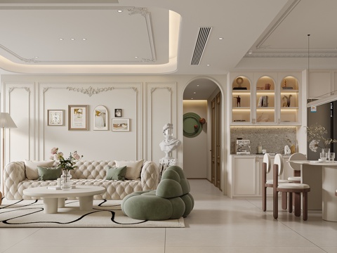  法式奶油客餐厅3d模型 