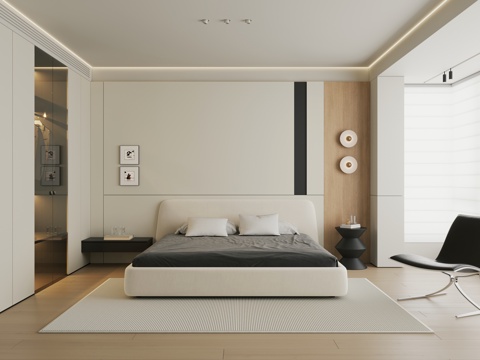  现代简约卧室 飘窗卧室 主卧 次卧 无主灯卧室3d模型 