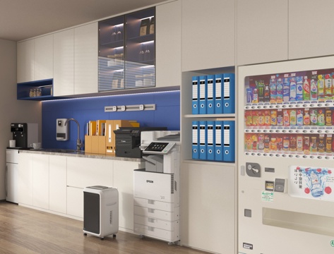 现代茶水间 办公室茶水间 自助贩卖机 办公打印区su模型