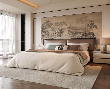 新中式卧室su模型