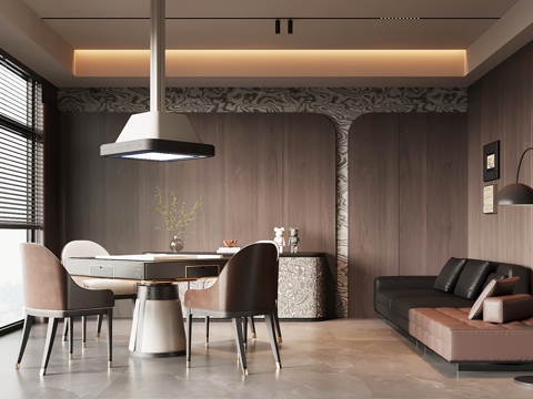 现代意式棋牌室 麻将机 多人沙发 娱乐桌su模型