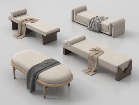 现代床尾凳 沙发凳 长凳su模型