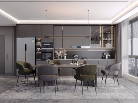  意式餐厅 酒柜 餐桌椅3d模型 