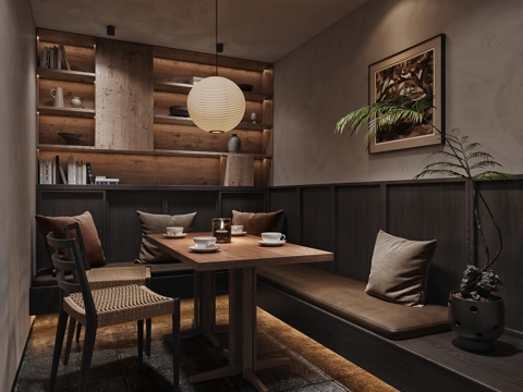  诧寂风餐厅包间3d模型 