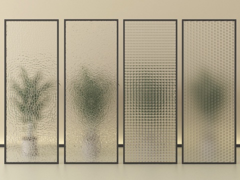 现代隔断屏风 长虹玻璃隔断 磨砂玻璃隔断su模型