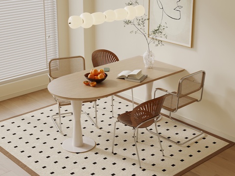 现代奶油风餐桌椅su模型