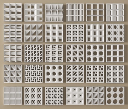 现代水泥砖 预制镂空砖 水泥砖隔断 空心砖 镂空砖su模型