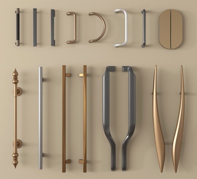 现代金属拉手 门把手 长拉手su模型