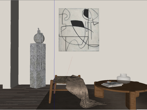 侘寂雕塑饰品摆件藤雕塑装饰画壁画su模型