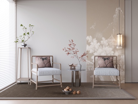 单椅餐椅休闲椅椅子组合皮质椅子现代休闲椅组合su模型