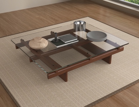 现代中古茶几 玻璃茶几 长方形su模型