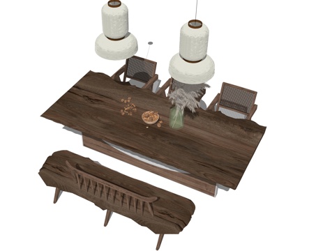 侘寂风餐桌椅组合su模型