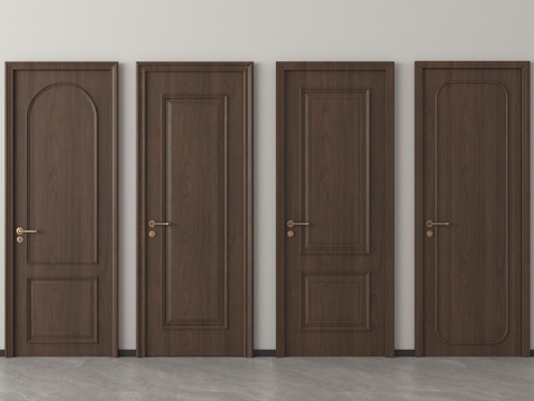 中古风单开门 卧室门 实木门su模型