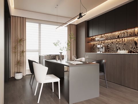  现代意式餐厅 岛台 餐边柜 酒柜3d模型 