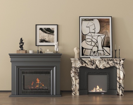 法式壁炉 电子壁炉 火炉 火焰 装饰画摆件su模型