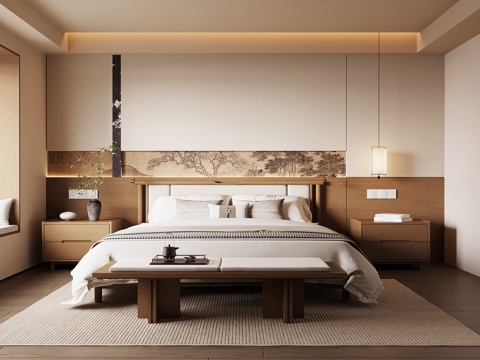 新中式卧室 宋氏风卧室su模型