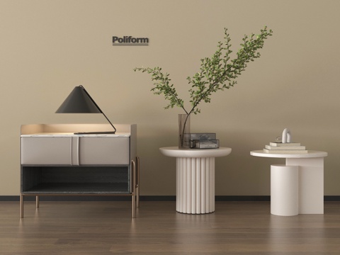 现代床头柜 奶油风床头柜 台灯 摆件 边几su模型