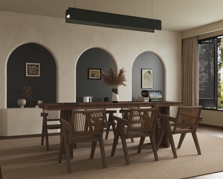 侘寂风餐厅 餐边柜 餐桌椅组合su模型