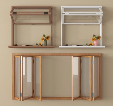 现代折叠窗 折叠窗 推拉窗 木窗 玻璃窗su模型