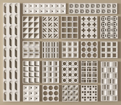 现代水泥砖 预制镂空砖 水泥砖隔断 空心砖 镂空砖su模型