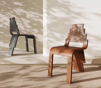 现代中古餐椅 书桌椅 椅子 单椅su模型