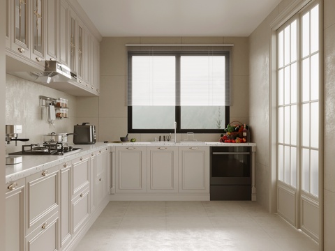 法式奶油风厨房 橱柜 厨具 电器su模型