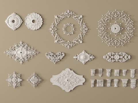  法式雕花 角花 灯盘 石膏构件3d模型 