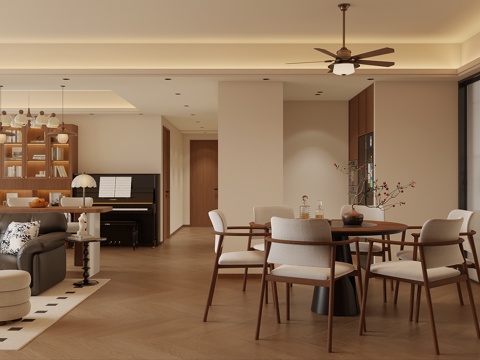  现代中古客餐厅书房3d模型 