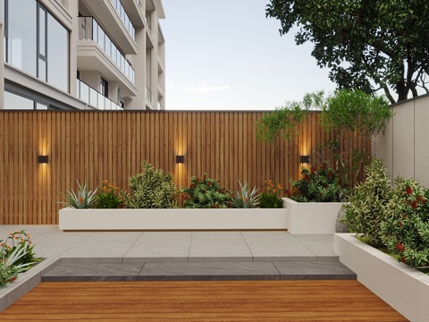 现代新中式庭院景观花池种植池围墙围栏防腐木装饰面su模型