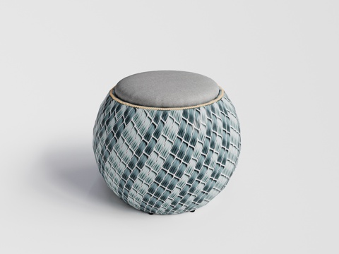 DEDON - 现代户外墩 凳子 脚踏 藤编圆形茶几 边几su模型