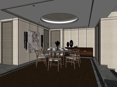 现代餐厅 现代风格 实木餐桌椅su模型