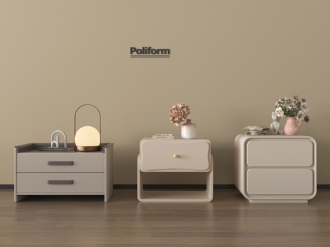 现代床头柜 奶油风床头柜 台灯 摆件su模型