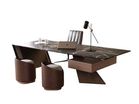 现代书桌椅 书桌 办公桌椅su模型