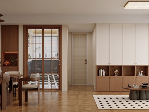  中古风奶油客餐厅3d模型 