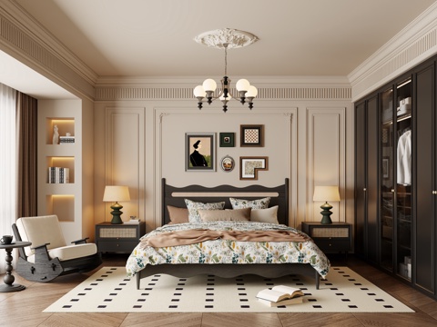 法式复古风卧室主卧su模型