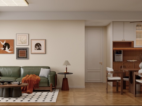  中古风奶油客餐厅3d模型 