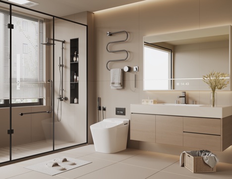  现代卫生间 干湿分离卫生间 浴室柜 镜柜 壁挂马桶3d模型 