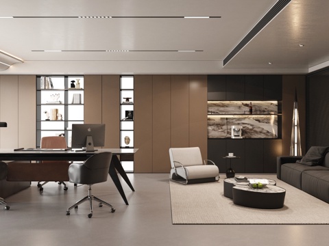  现代经理办公室 意式领导办公室 大班桌3d模型 