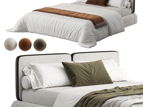  新中式布艺双人床3d模型 