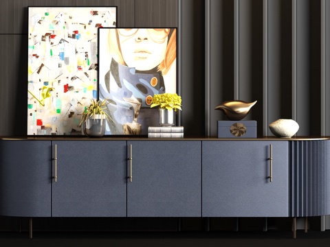  现代皮革电视柜饰品组合3d模型 