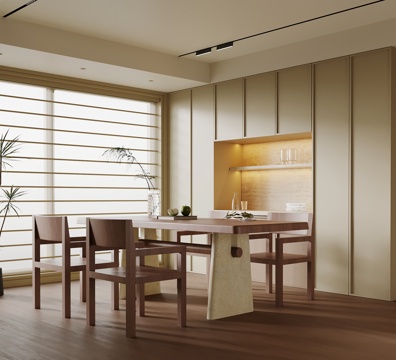  中古风餐厅 酒柜 餐桌椅3d模型 