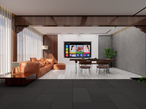 新中式客厅 茶室 多功能客厅su模型