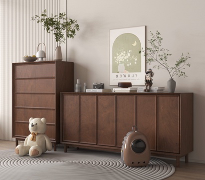 中古侘寂斗柜 五斗柜 边柜 餐边柜 摆件su模型