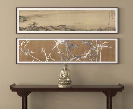 新中式挂画 条案 摆件su模型