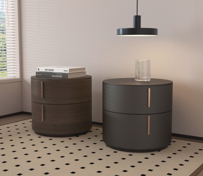 现代床头柜 圆形床头柜 吊灯 摆件su模型