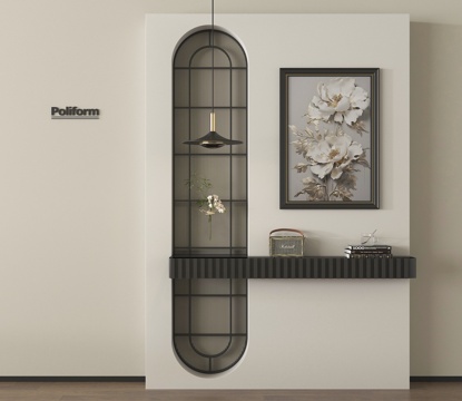 现代奶油风隔断 玄关隔断 吊灯 条案su模型