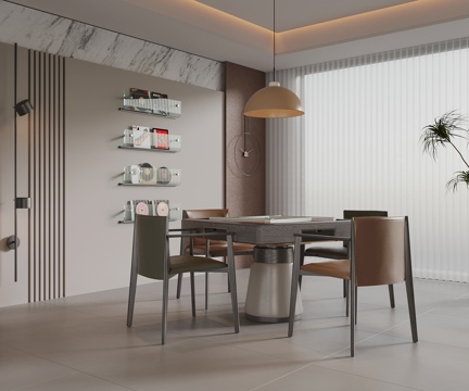 现代棋牌室 麻将桌 背景墙su模型