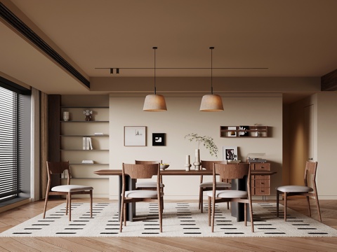  中古风餐厅 餐桌椅 餐边柜3d模型 